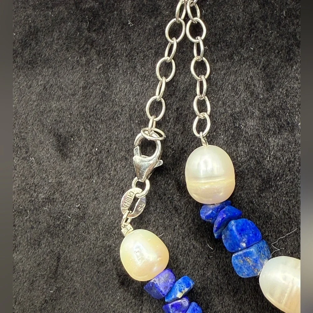 Ross-Simons Lapis Lazuli & Natural Pearl Sterling Silver Bracelets 9